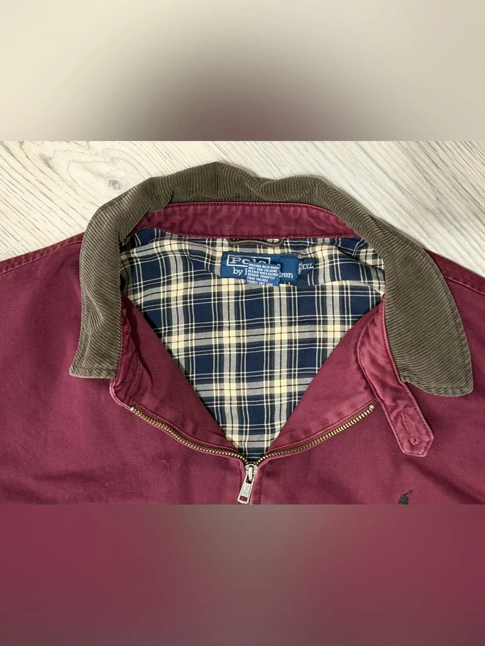 Vintage Polo Ralph Lauren Harrington Jacket Lined Corduroy Collar Burgundy XXL